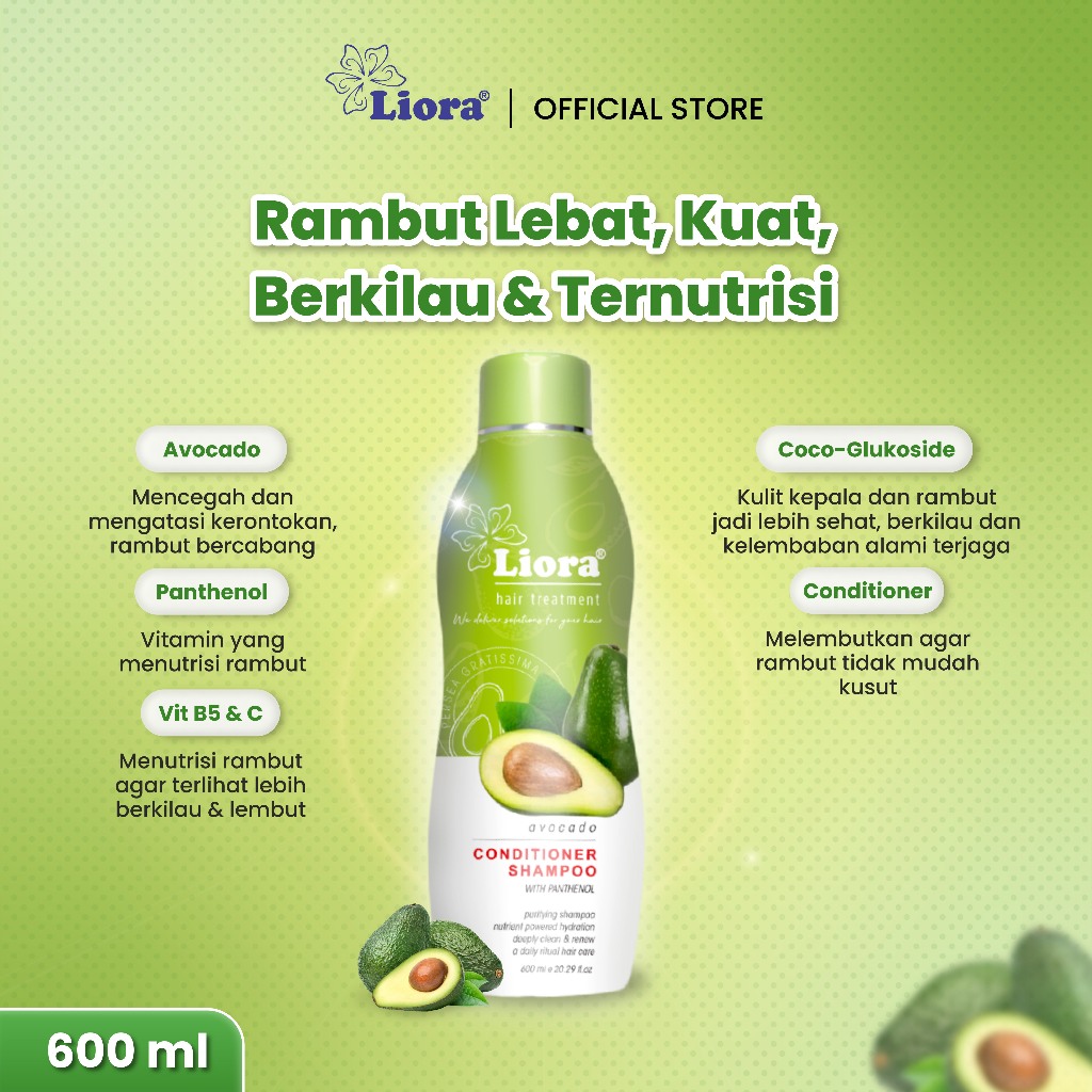 LIORA Natural Shampoo (Avocado) 600ML - Image 2