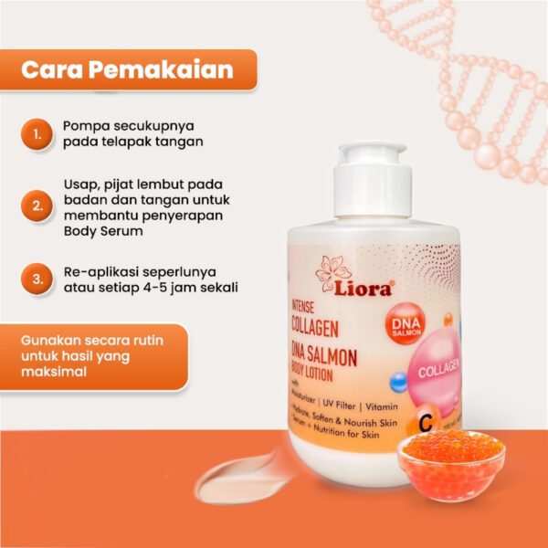 LIORA Intense Collagen DNA Salmon Body Lotion 4x UV-Filter -200ML | Mencerahkan Melembabkan Kulit - Image 3