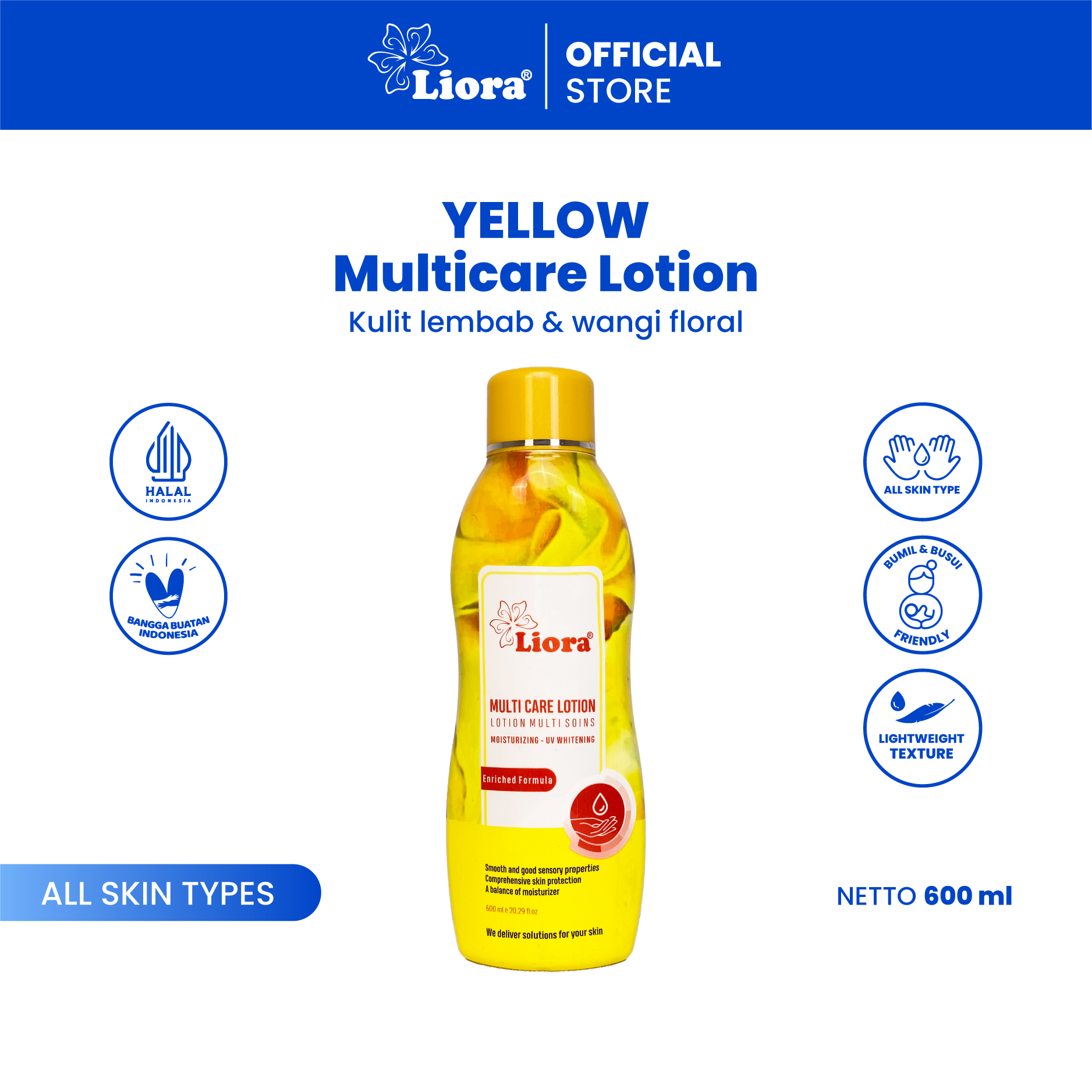 LIORA Whitening Body Lotion (Yellow) 600ML